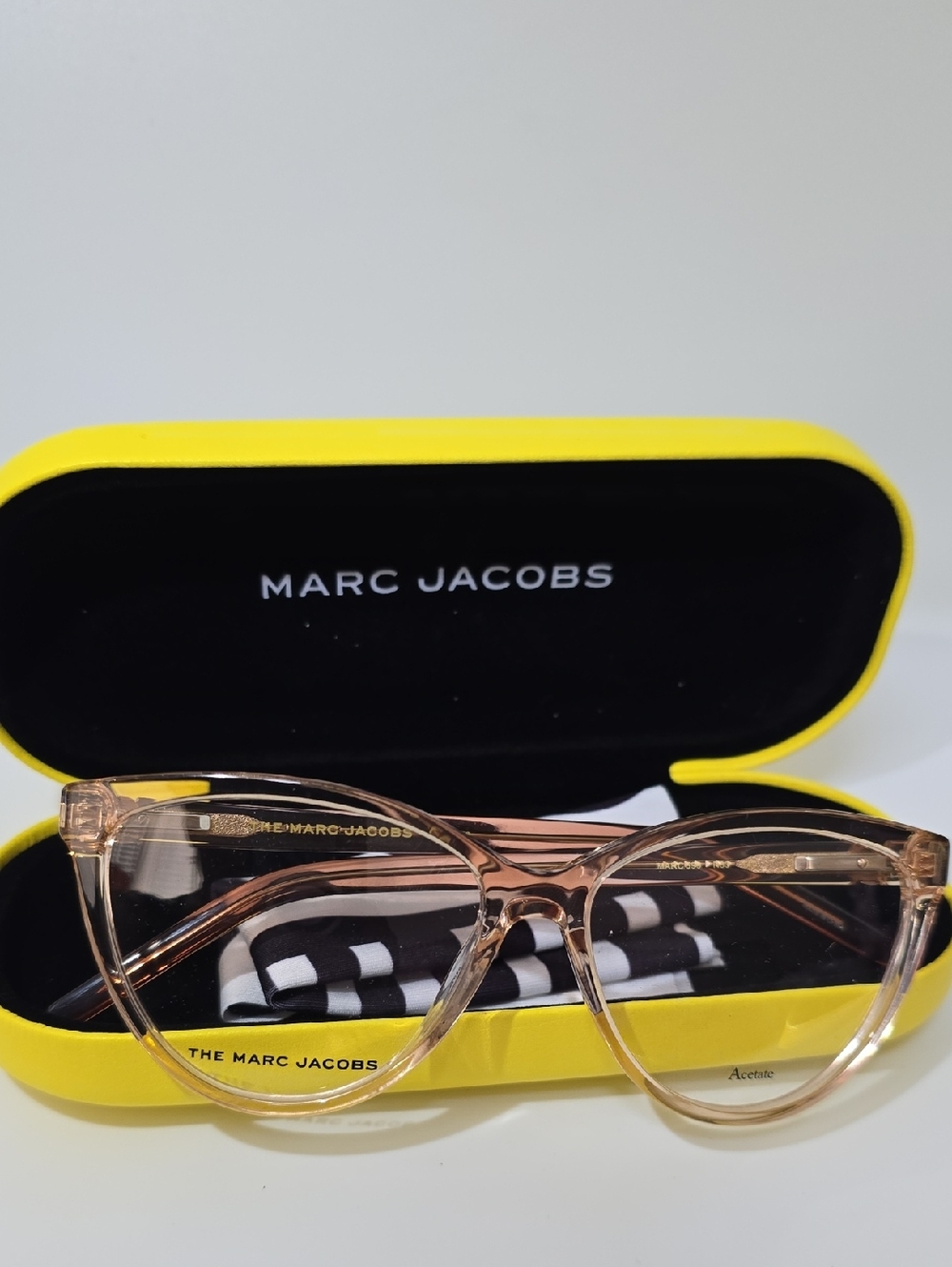 Marc Jacobs Sheer Blush Cat-Eye Eyeglasses with Yellow Case